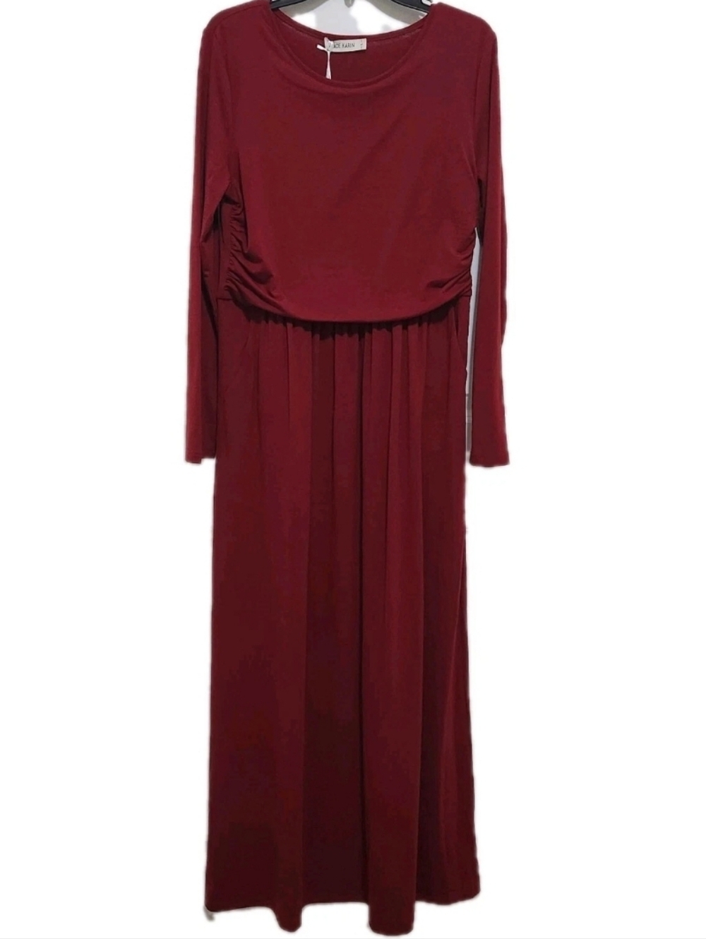 Grace Kelly Women's L Red Long Sleeve Maxi Dress Pockets Ruched Stretch Romantic